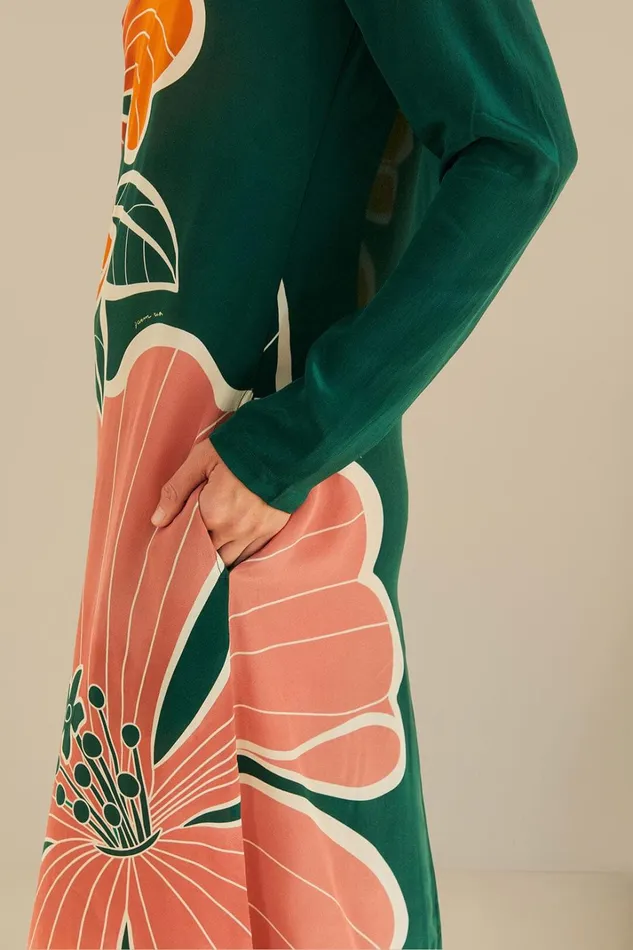 Women Green Honolulu Flowers Long Sleeve Maxi Dress Honolulu Flowers Green FARM Rio Maxi Dresses