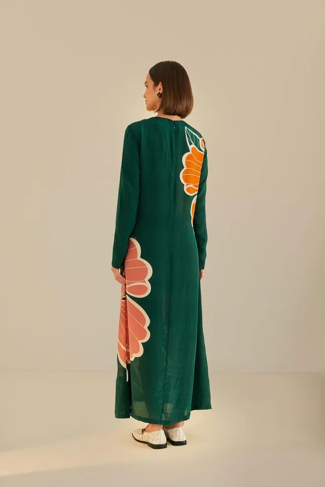 Women Green Honolulu Flowers Long Sleeve Maxi Dress Honolulu Flowers Green FARM Rio Maxi Dresses