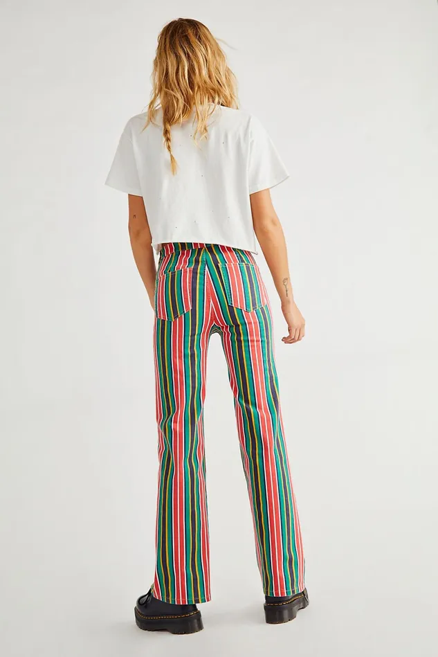 Women HighRise Jeans Free People Printed Seneca StraightLeg Pants Red Rocks Combo