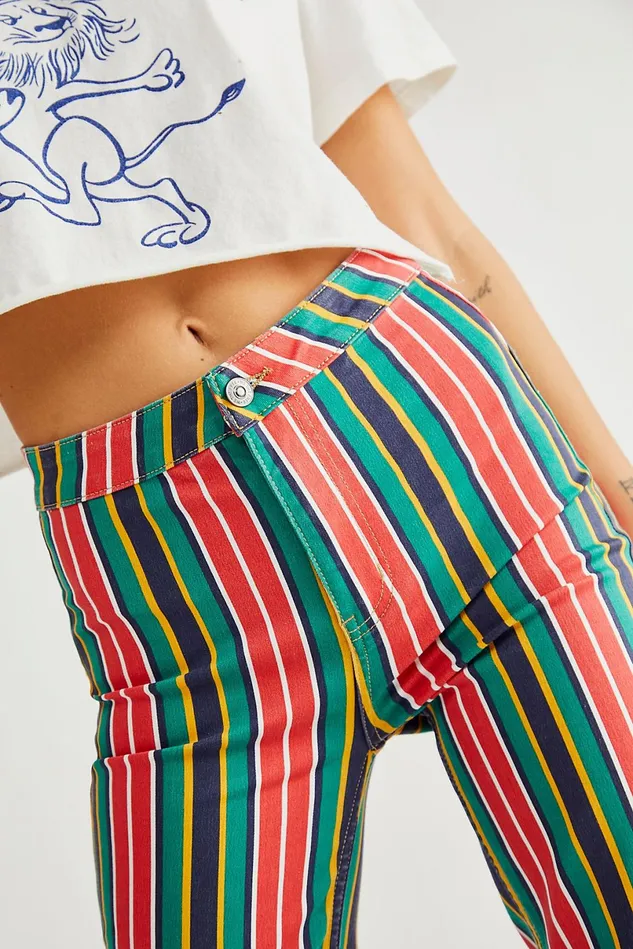 Women HighRise Jeans Free People Printed Seneca StraightLeg Pants Red Rocks Combo