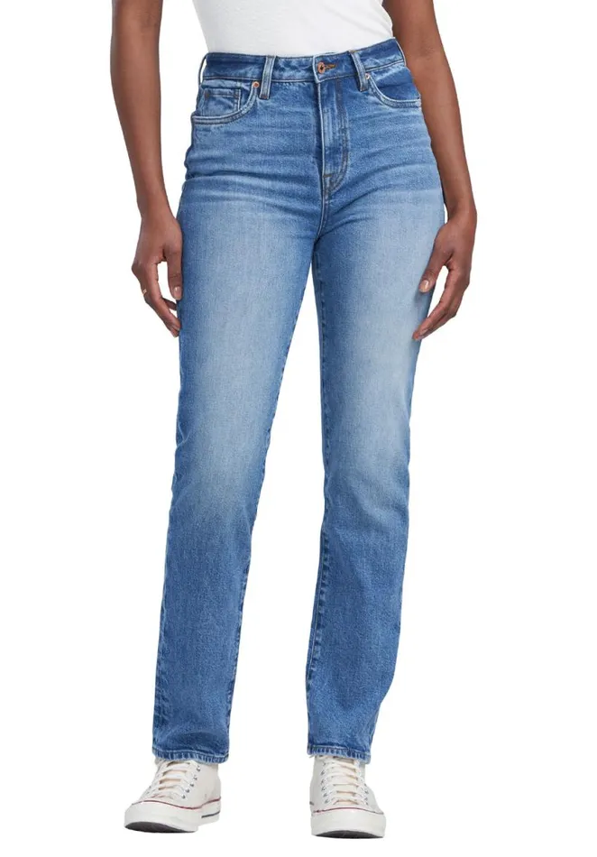 Women High Rise Straight Jayden Veined Jeans Indigo Buffalo David Bitton Straight Leg