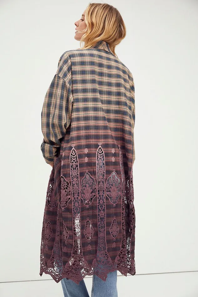 Women Jackets Free People Billie Duster Maroon Plaid