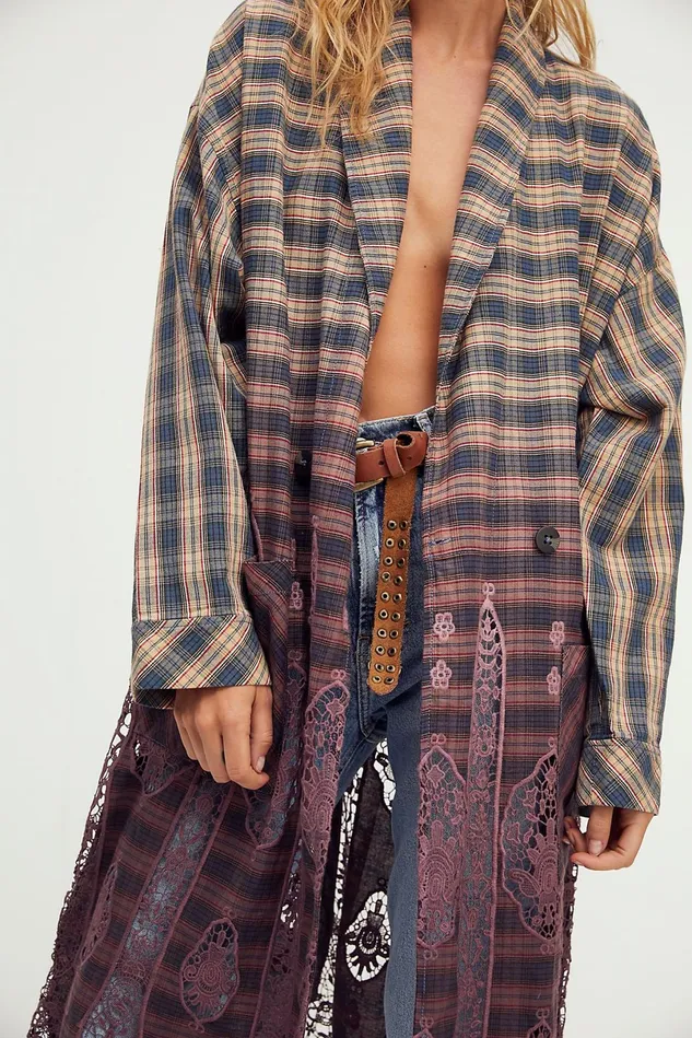 Women Jackets Free People Billie Duster Maroon Plaid
