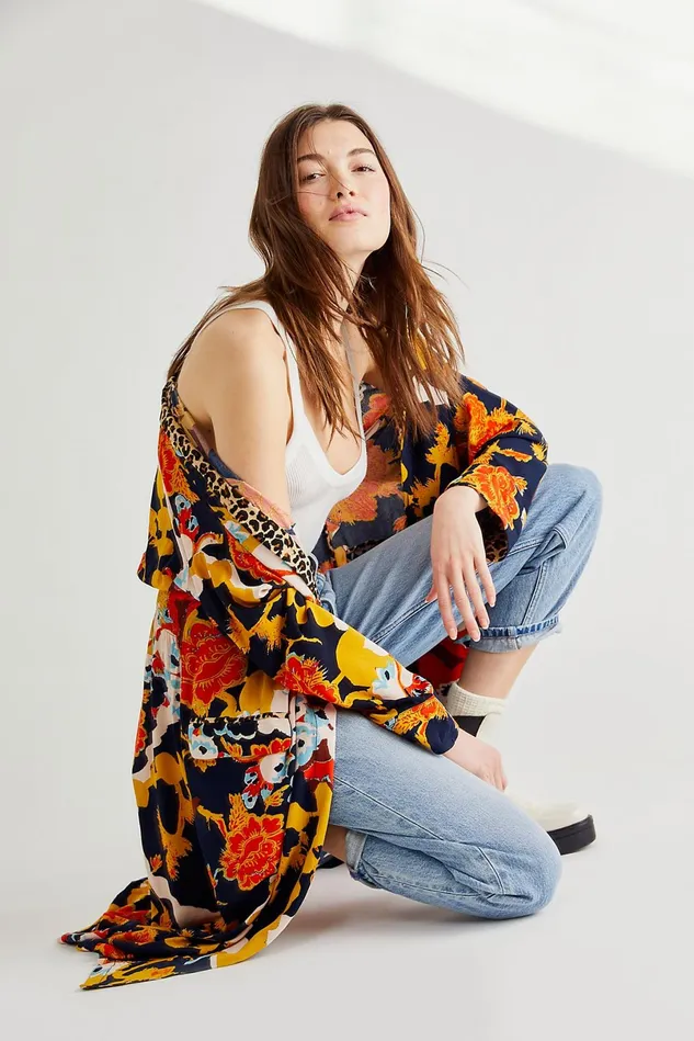 Women Jackets Free People Wild Nights Duster Deep Sea Combo