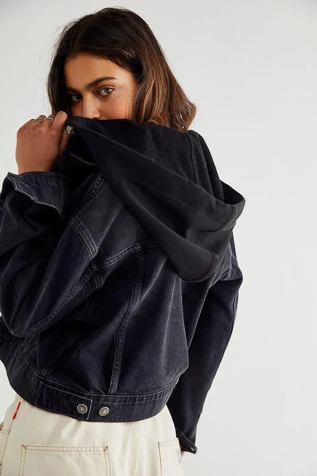 Women Jean Jackets Free People Brando Denim Jacket Washed Black