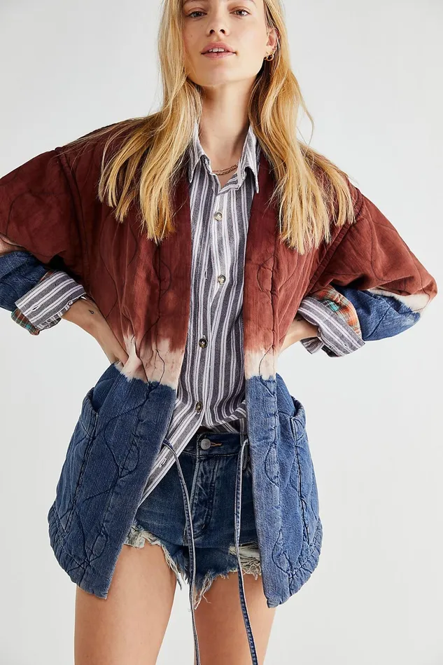 Women Jean Jackets Free People Yoko Denim Quilted Jacket Winter Sunset Combo