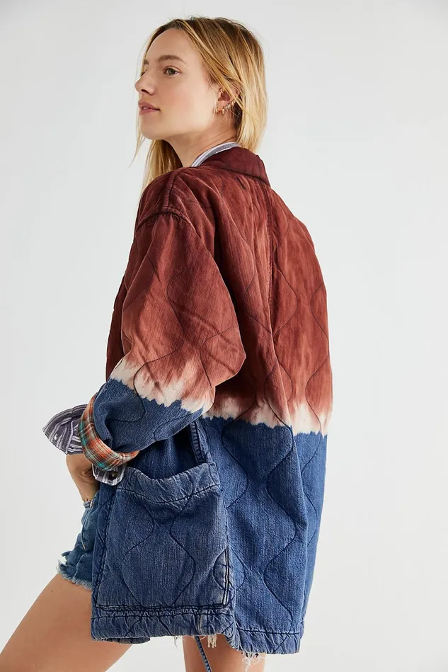 Women Jean Jackets Free People Yoko Denim Quilted Jacket Winter Sunset Combo