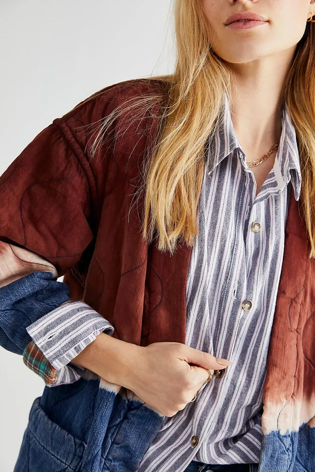 Women Jean Jackets Free People Yoko Denim Quilted Jacket Winter Sunset Combo