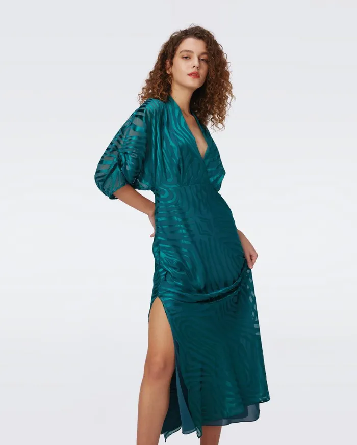 Women Jessel Dress Huge Zebra Indian Green DVF Dresses