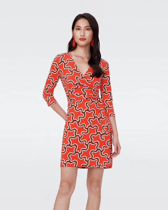 Women Julian Silk Jersey Wrap Dress Cloud Patch Red DVF Dresses