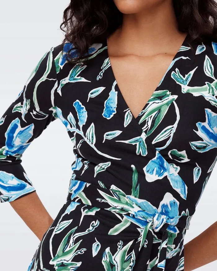 Women Julian Silk Jersey Wrap Dress Huge Tulip Fields Blue DVF Dresses