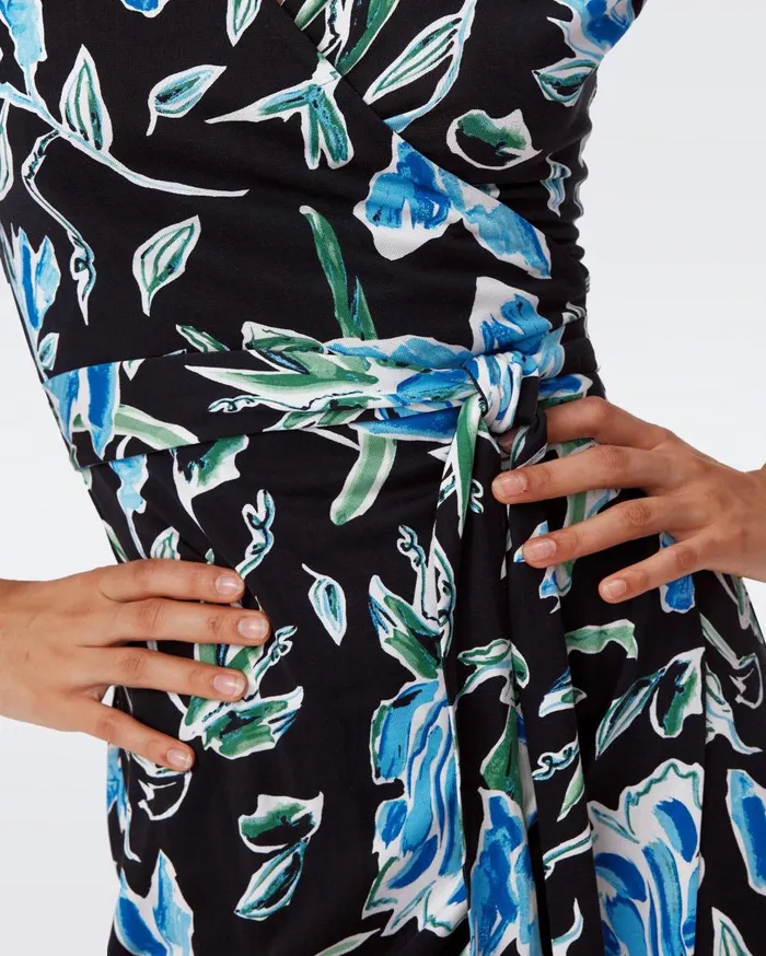 Women Julian Silk Jersey Wrap Dress Huge Tulip Fields Blue DVF Dresses