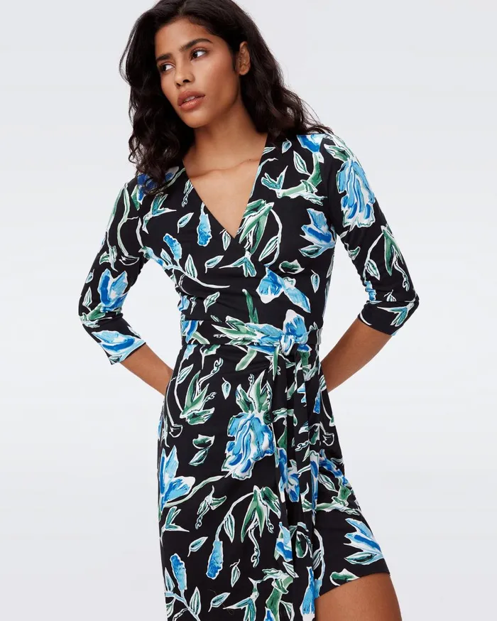 Women Julian Silk Jersey Wrap Dress Huge Tulip Fields Blue DVF Dresses