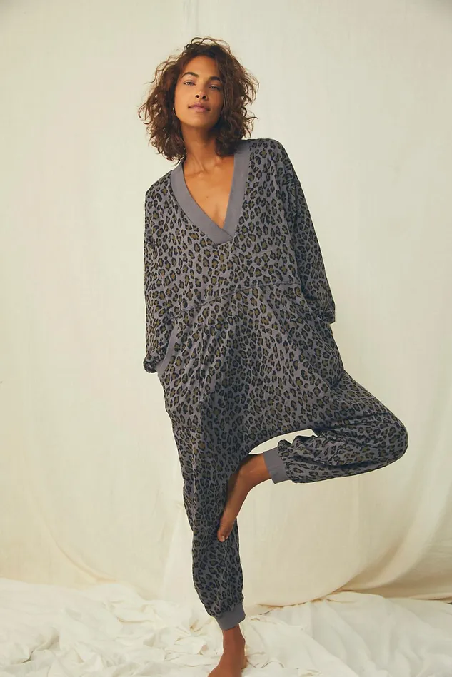 Women Jumpsuits Free People Printed Just Because Romper Charcoal Combo