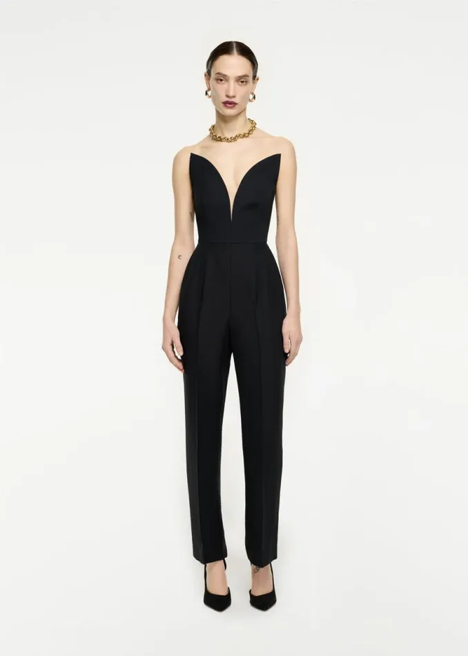 Women Jumpsuits Roland Mouret Strapless Wool Silk Jumpsuit