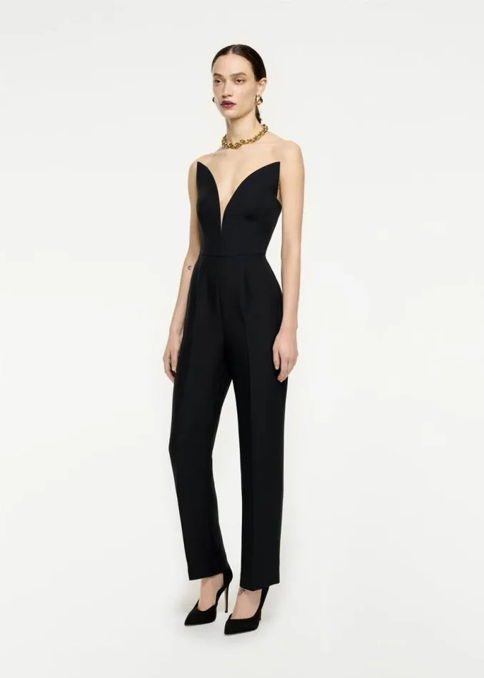 Women Jumpsuits Roland Mouret Strapless Wool Silk Jumpsuit