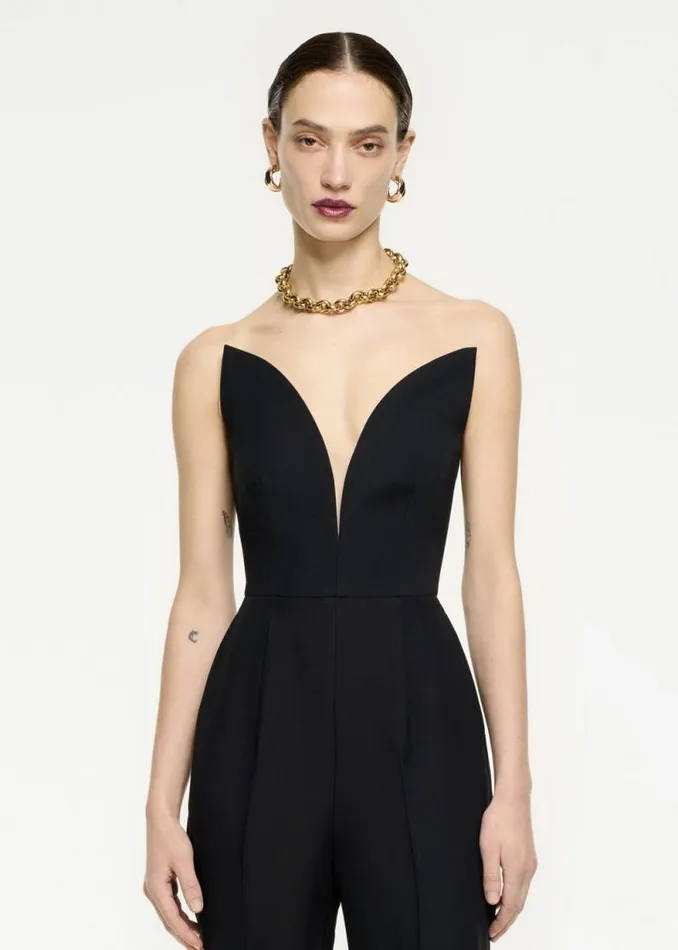 Women Jumpsuits Roland Mouret Strapless Wool Silk Jumpsuit