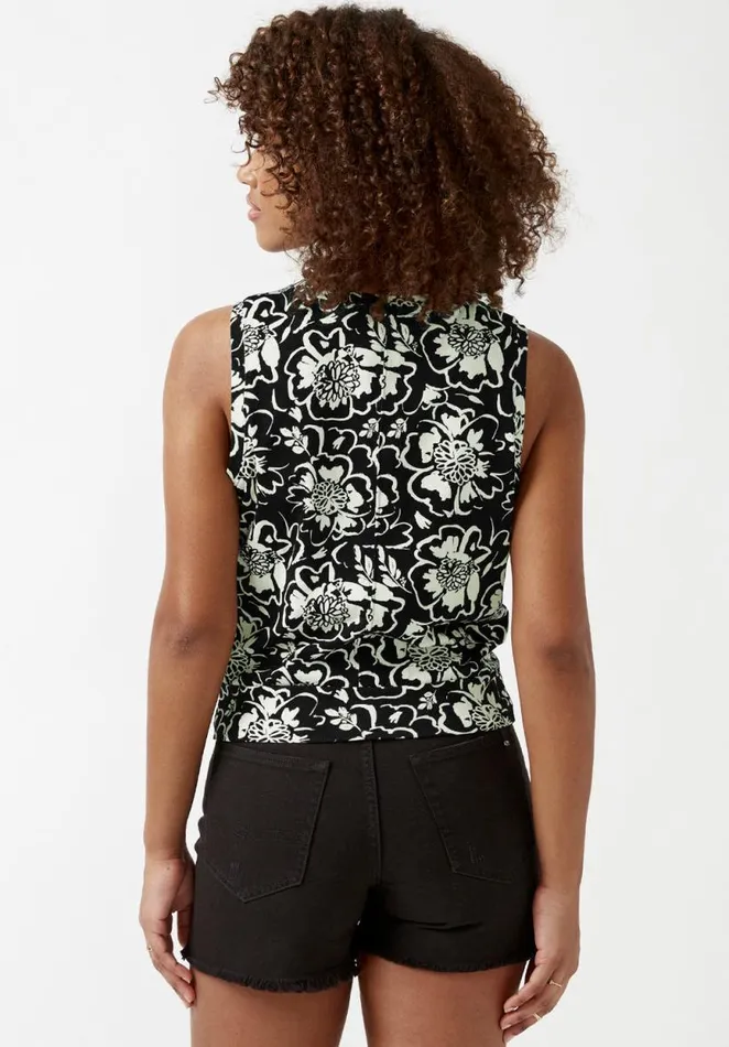 Women Karissa Flower Print CrossFront Womens Tank Top Black Cream Flwr Buffalo David Bitton Tops and Tees