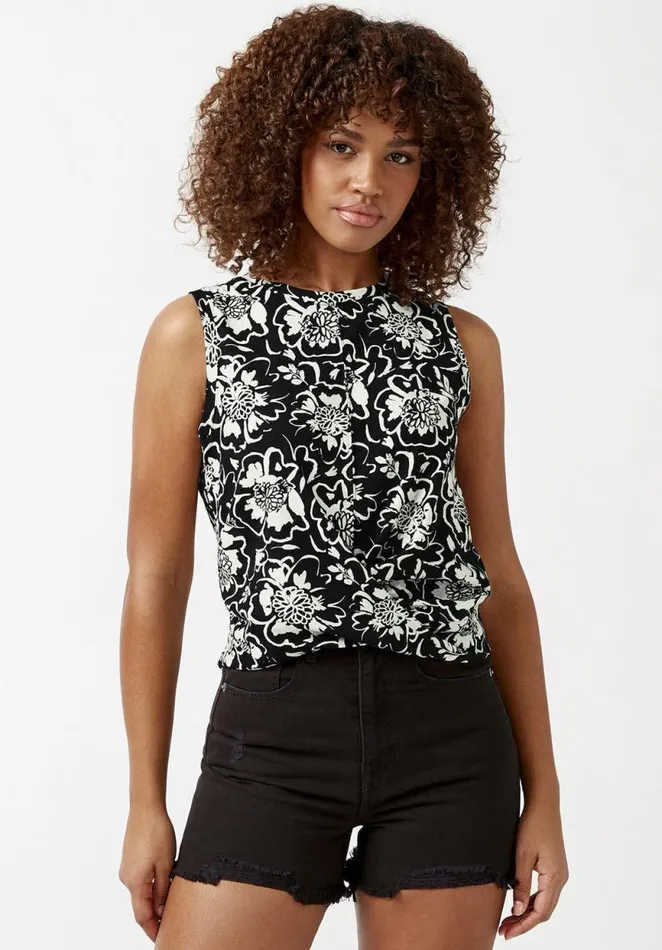 Women Karissa Flower Print CrossFront Womens Tank Top Black Cream Flwr Buffalo David Bitton Tops and Tees