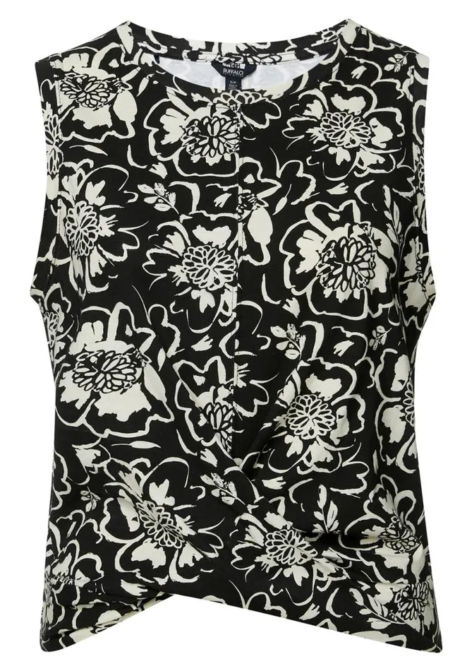 Women Karissa Flower Print CrossFront Womens Tank Top Black Cream Flwr Buffalo David Bitton Tops and Tees