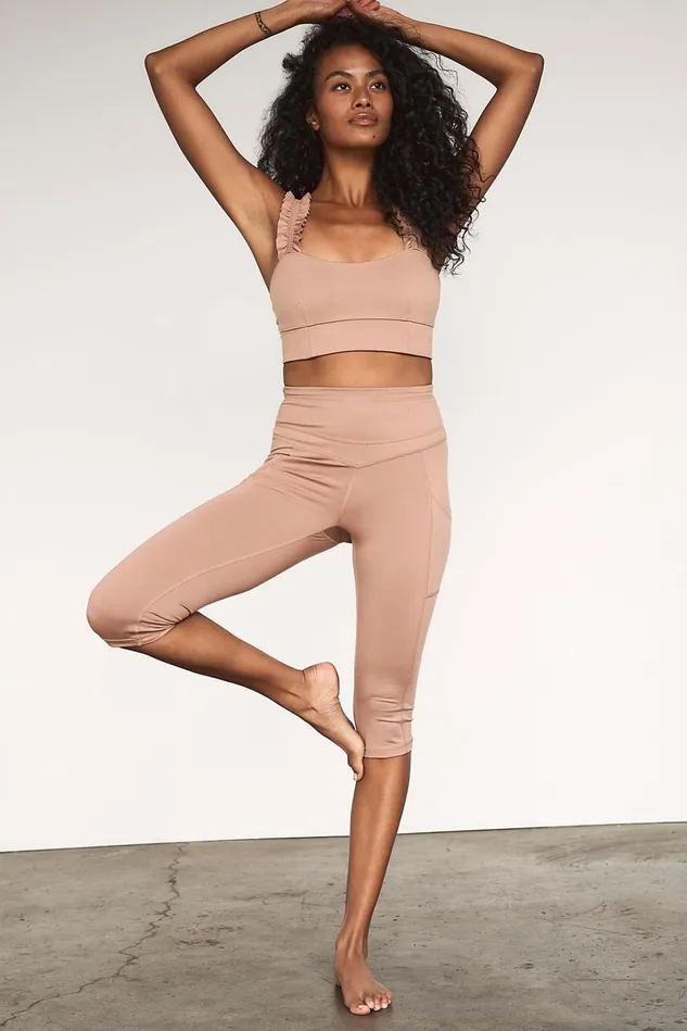 Women Leggings Free People HighRise Crop Stay Centered Leggings Iced Coffee