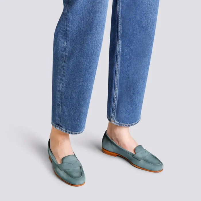 Women Light Blue Suede Carla Loafer Santoni Loafers