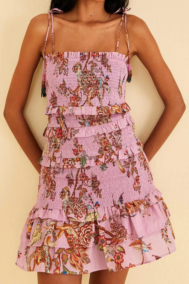 Women Lilac Floral Monkey Smocked Mini Dress Floral Monkey Lilac FARM Rio Mini Dresses Women Lilac Floral Monkey Smocked Mini Dress Floral Monkey Lilac FARM Rio Mini Dresses