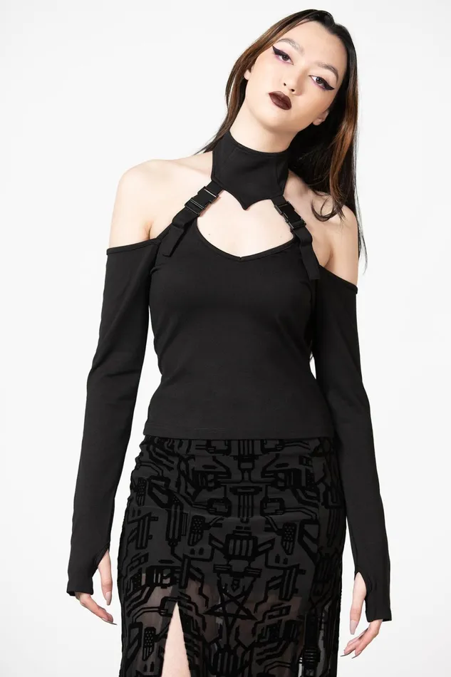 Women Long Sleeves Killstar Oralia Cold Shoulder Top