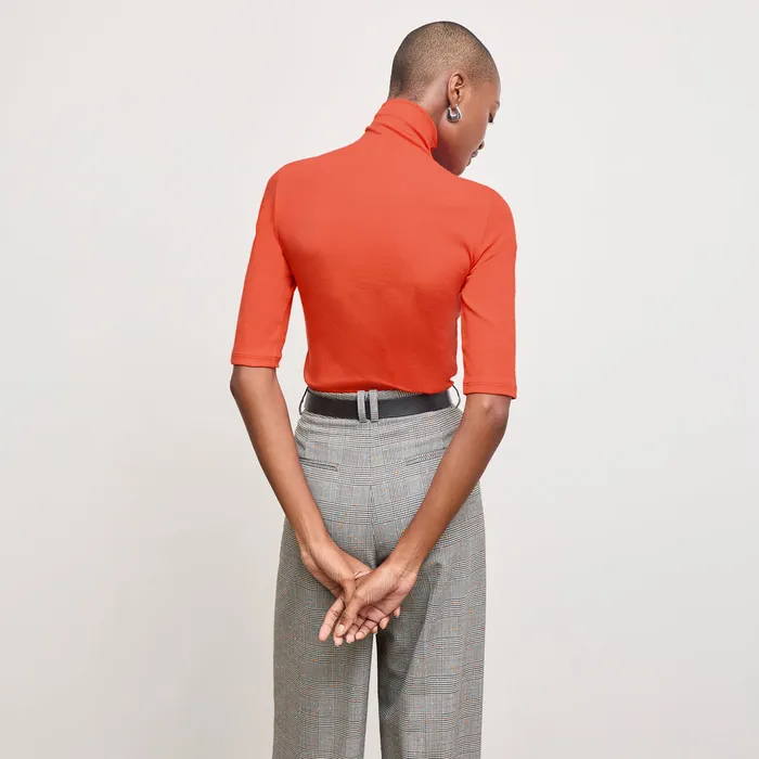 Women M M LaFleur The Jax Turtleneck Tee 8211 Organic Ribbed Pima Cotton Marmalade TShirts