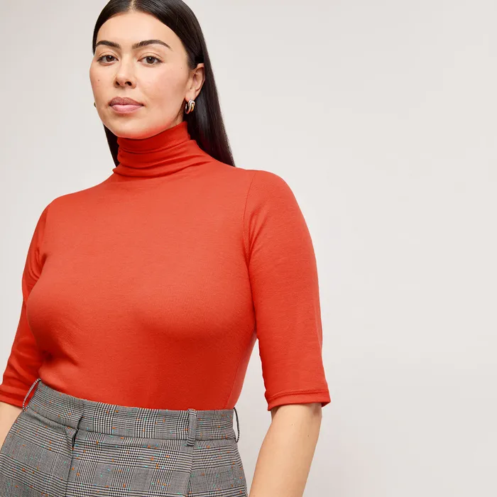Women M M LaFleur The Jax Turtleneck Tee 8211 Organic Ribbed Pima Cotton Marmalade TShirts