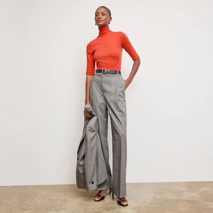 Women M M LaFleur The Jax Turtleneck Tee 8211 Organic Ribbed Pima Cotton Marmalade TShirts