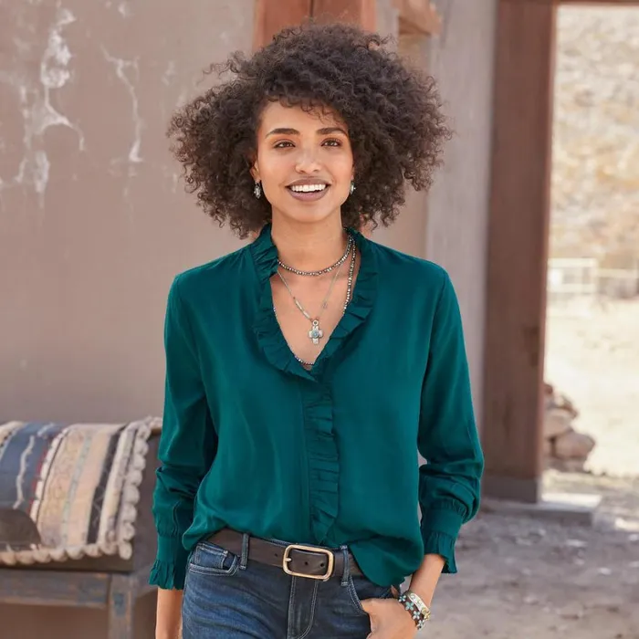 Women Mayfair Blouse Teal Sundance Catalog Tops