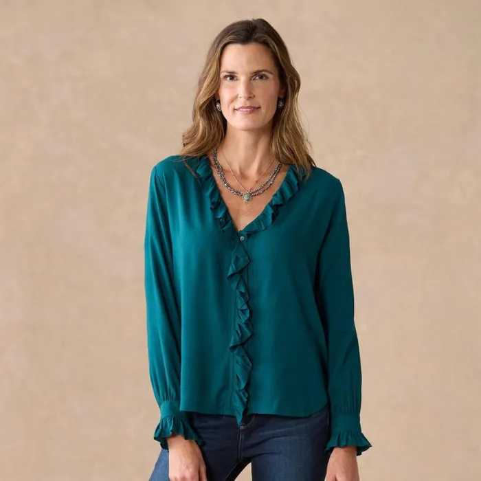 Women Mayfair Blouse Teal Sundance Catalog Tops