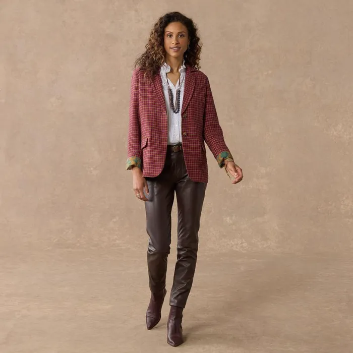 Women Mayra Plaid Blazer Petite Rouge Sundance Catalog Petite Styles