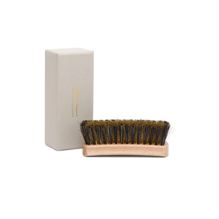 WomenMen Medium Wooden Brush With Mixed Brass And Horsehair Bristles Santoni Shoe Care