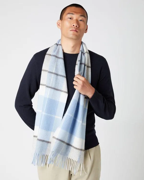 WomenMen Unisex Cashmere Check ScarfIn Blue Check Blue Check NPeal Cashmere Scarves