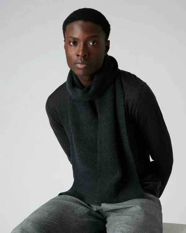 WomenMen Unisex Ribbed Cashmere ScarfIn Dark Charcoal Grey Dark Charcoal Grey NPeal Cashmere Scarves