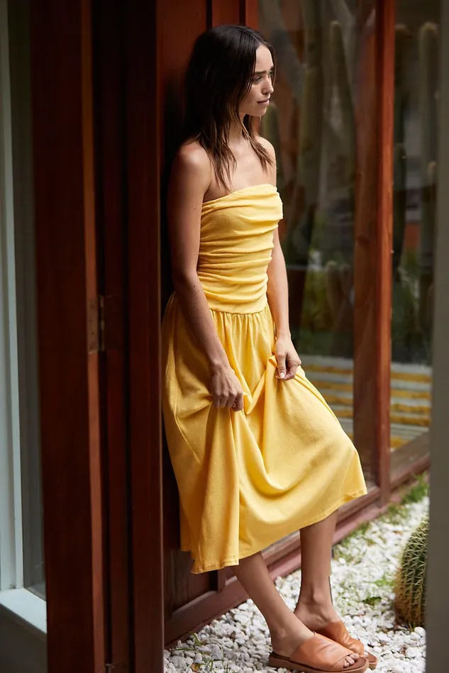 Women Midi Dresses Free People Adore You Midi Dress Yellow Topaz