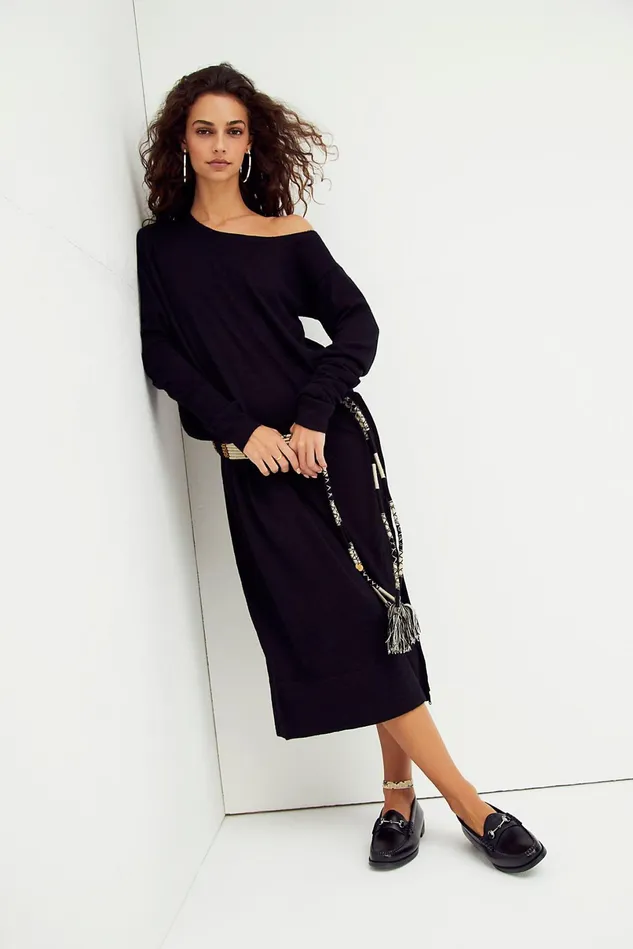 Women Midi Dresses Free People Slouch Dress Black