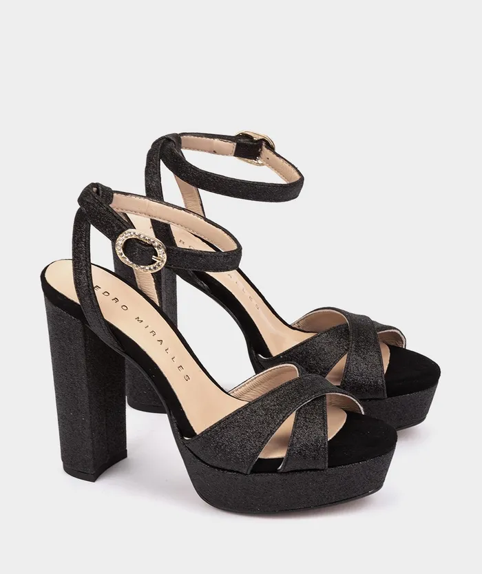 Women Montpellier Black 8211 Heeled Sandals Pedro Miralles