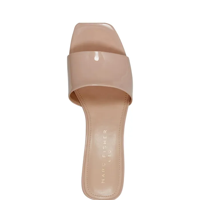Women Nemmie Heeled Slide Sandal Natural Patent Leather Marc Fisher Mules and Slides