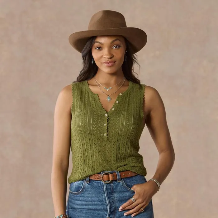 Women Nina Pointelle Tank Petite Black Sundance Catalog Sweaters
