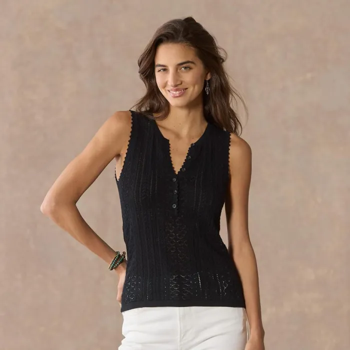Women Nina Pointelle Tank Petite Black Sundance Catalog Sweaters Women Nina Pointelle Tank Petite Black Sundance Catalog Sweaters