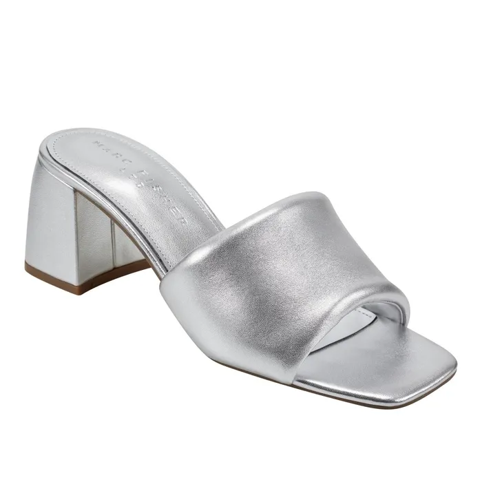 Women Nombra Block Heel Slide Sandal Silver Marc Fisher Mules and Slides