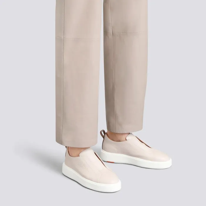 Women Nude Tumbled Leather SlipOn Sneaker Santoni Sneakers