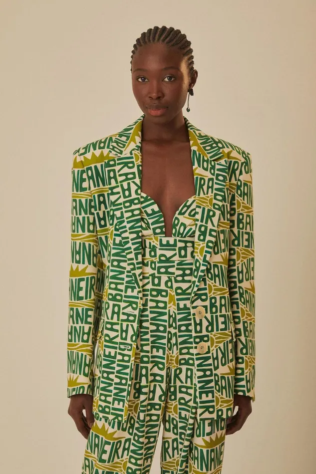 Women OffWhite Banana Typography Blazer Banana Typography Offwhite FARM Rio Blazers
