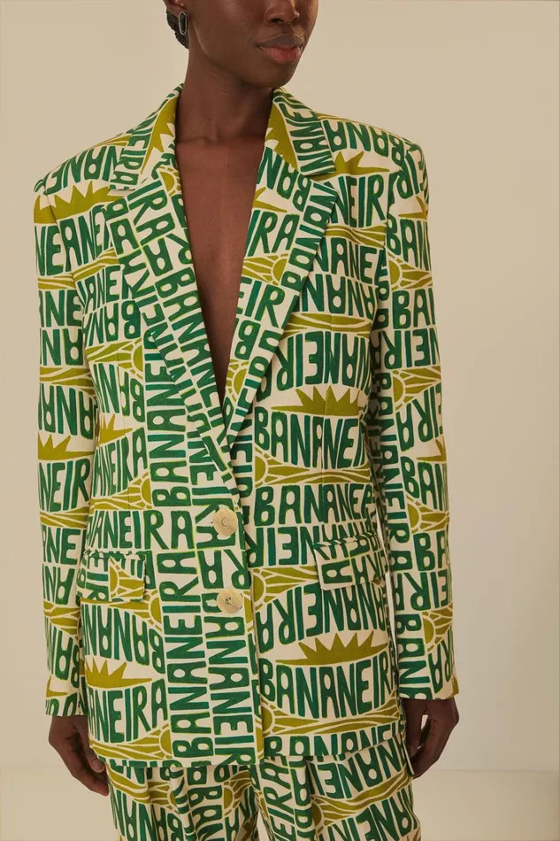 Women OffWhite Banana Typography Blazer Banana Typography Offwhite FARM Rio Blazers