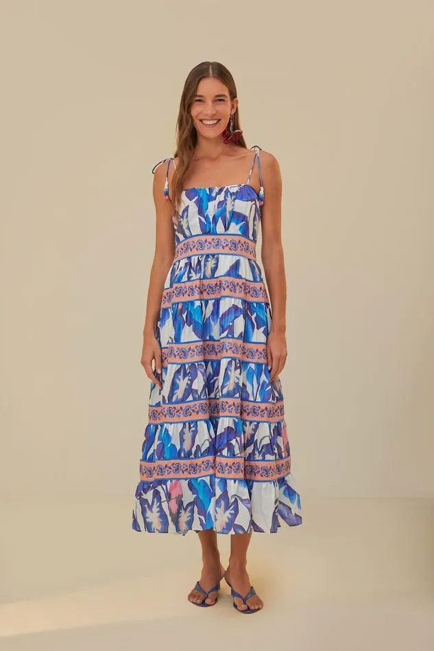 Women OffWhite Blue Foliage Midi Dress Blue Foliage Offwhite FARM Rio Midi Dresses Women OffWhite Blue Foliage Midi Dress Blue Foliage Offwhite FARM Rio Midi Dresses
