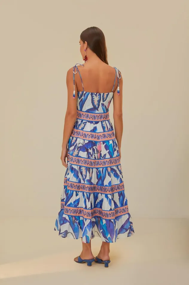 Women OffWhite Blue Foliage Midi Dress Blue Foliage Offwhite FARM Rio Midi Dresses