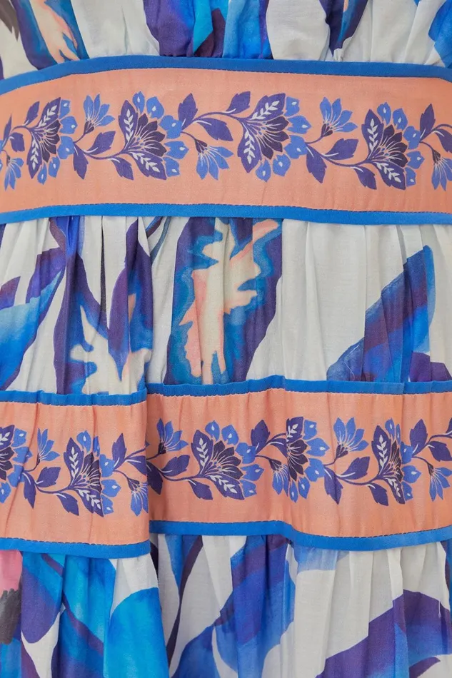Women OffWhite Blue Foliage Midi Dress Blue Foliage Offwhite FARM Rio Midi Dresses